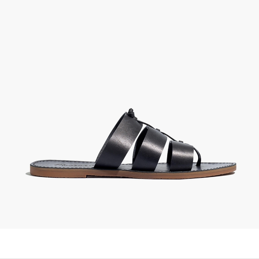 Madewell The boardwalk knot slide sandal in black. Genuine Leather, Size 8.